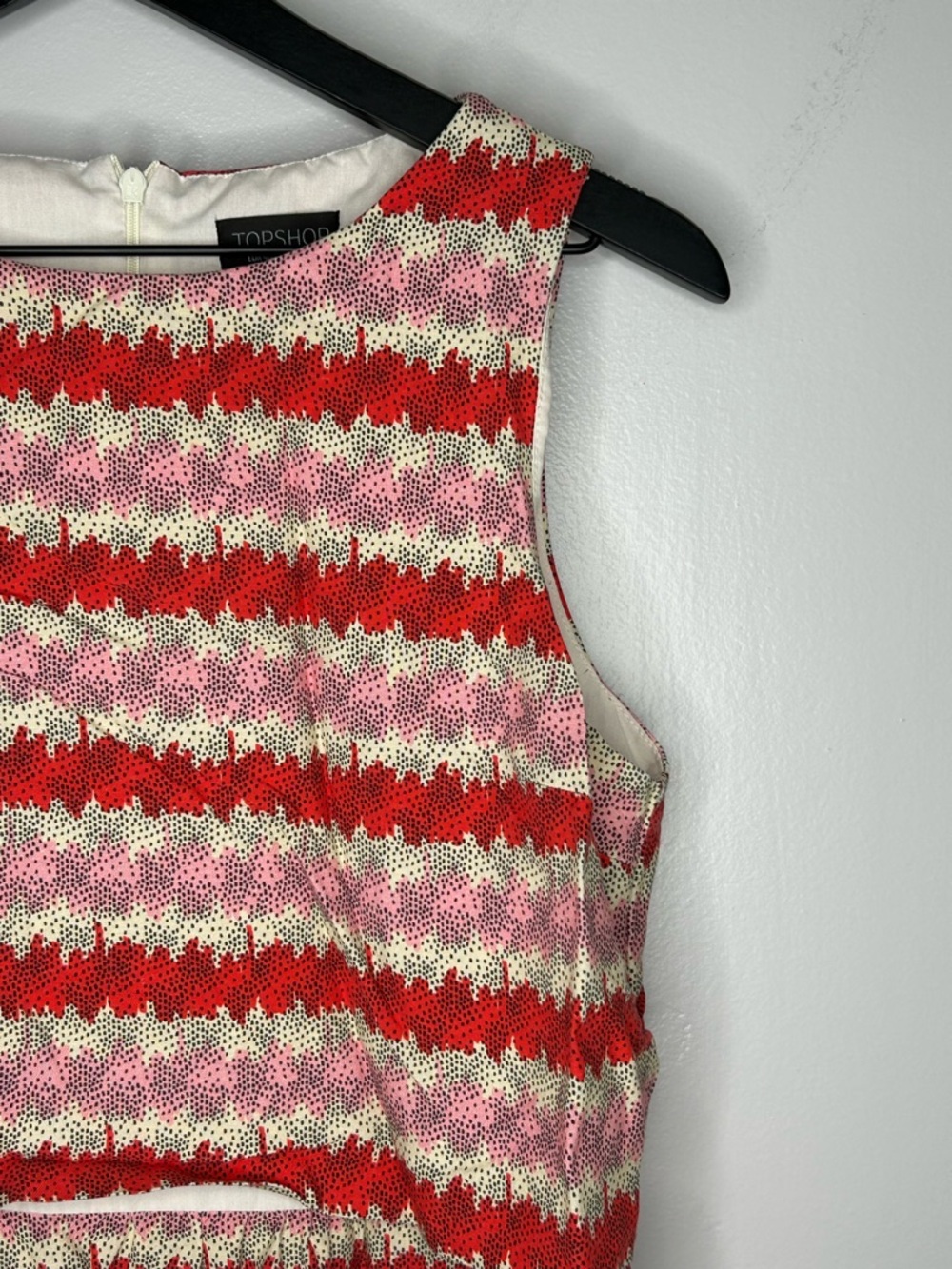 Topshop Red and Pink Linen Blend Striped Mini Dress Size 8 - Picture 6 of 9